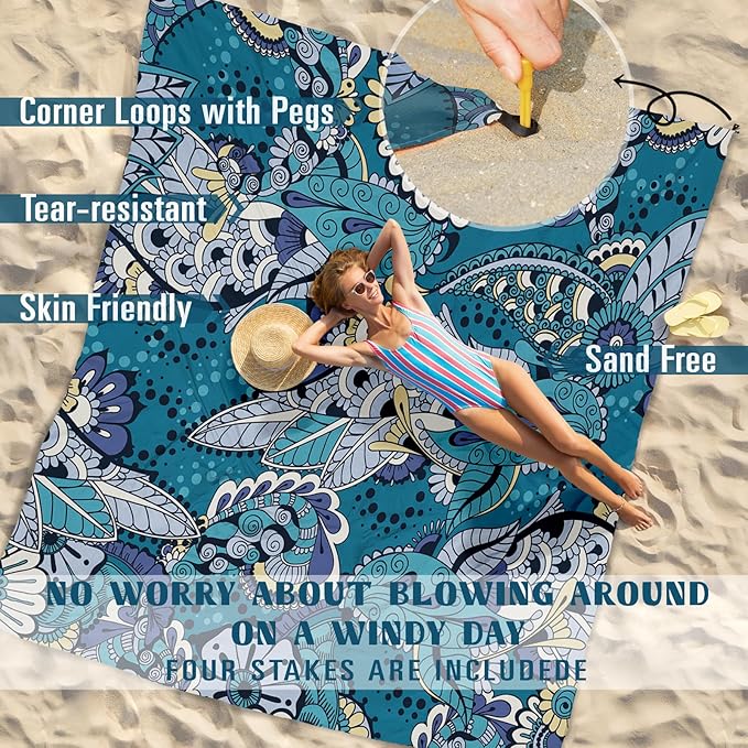 Beach Blanket Sandproof Waterproof 78''×81''1-5 Adults Oversized,Compact Lightweight Durable Beach Mat for Travel Camping Hiking Picnic Blanket