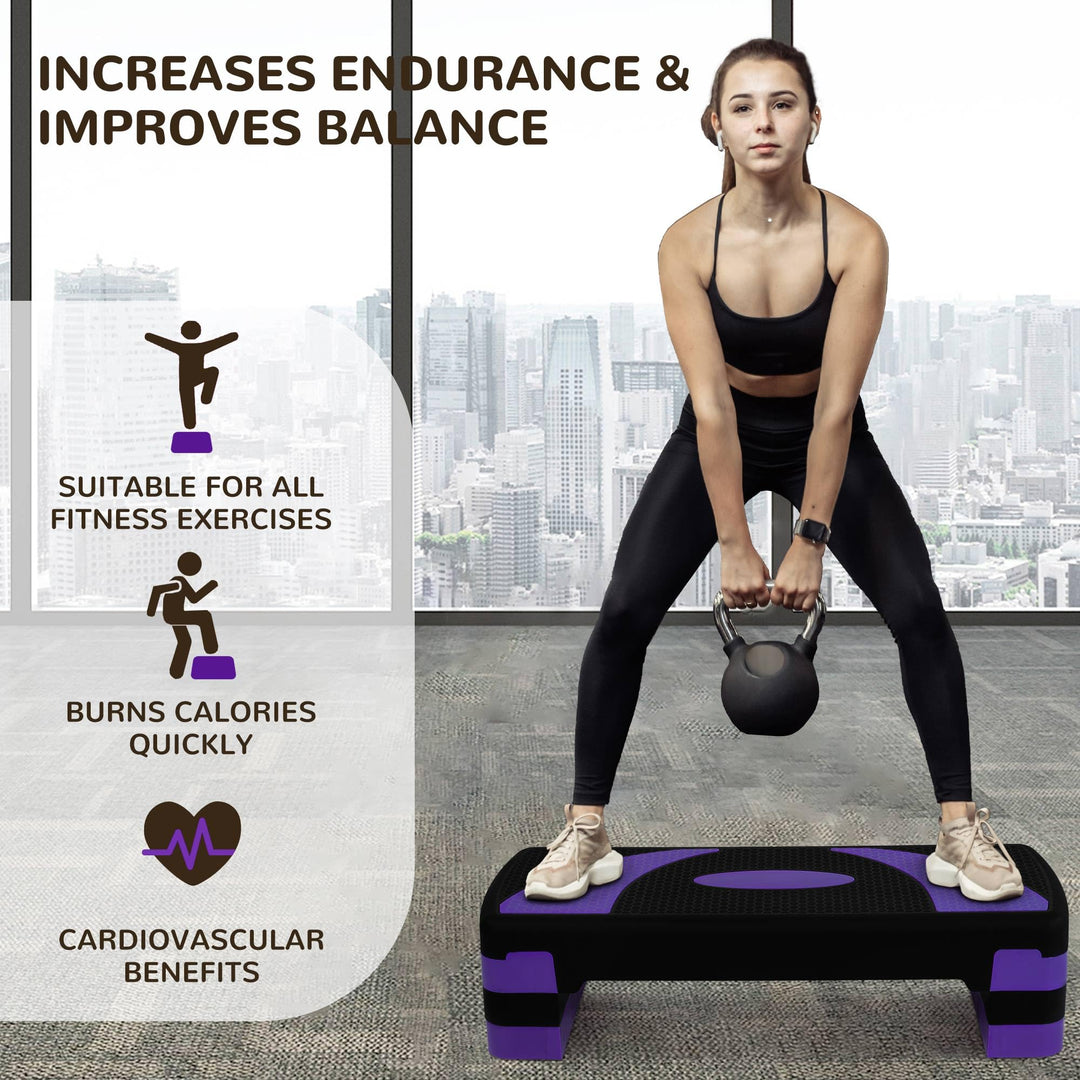 BalanceFrom 31-Inch Lightweight Portable Adjustable Height Workout Aerobic Stepper Step Platform Trainer, Black/Purple