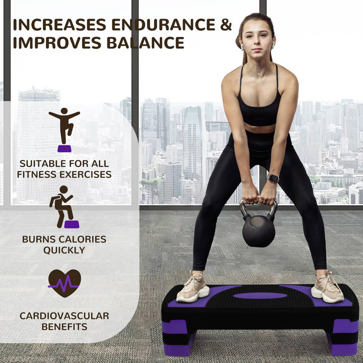 BalanceFrom 31-Inch Lightweight Portable Adjustable Height Workout Aerobic Stepper Step Platform Trainer, Black/Purple