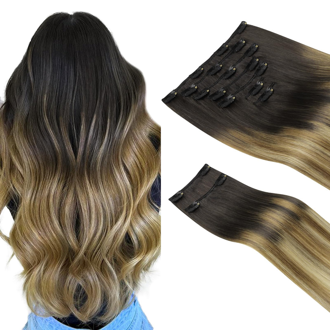 Hotbanana Clip In Hair Extensions Real Human Hair 140G 9Pcs 22 Inch Balayage Ombre Brown To Dirty Blonde Clip In Human Hair Exte