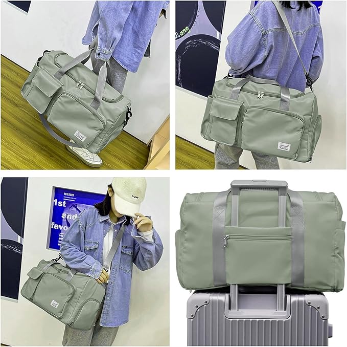 Travel Duffel Bag with Shoes Compartment Sports Gym Bag with Dry Wet Separated Pocket for Men and Women, Overnight Bag Weekender Bag Training Handbag Yoga Bag - Dark Green