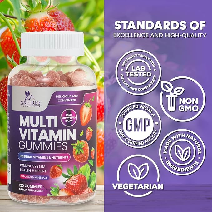 Multivitamin Gummies for Adults, Daily Gummy Vitamin for Women & Men, Immune Support Gummy Multivitamins Supplement, Adult Multi Vit Vitamin with Vitamins A, C, D, E, B-6, B-12, Zinc - 120 Gummies