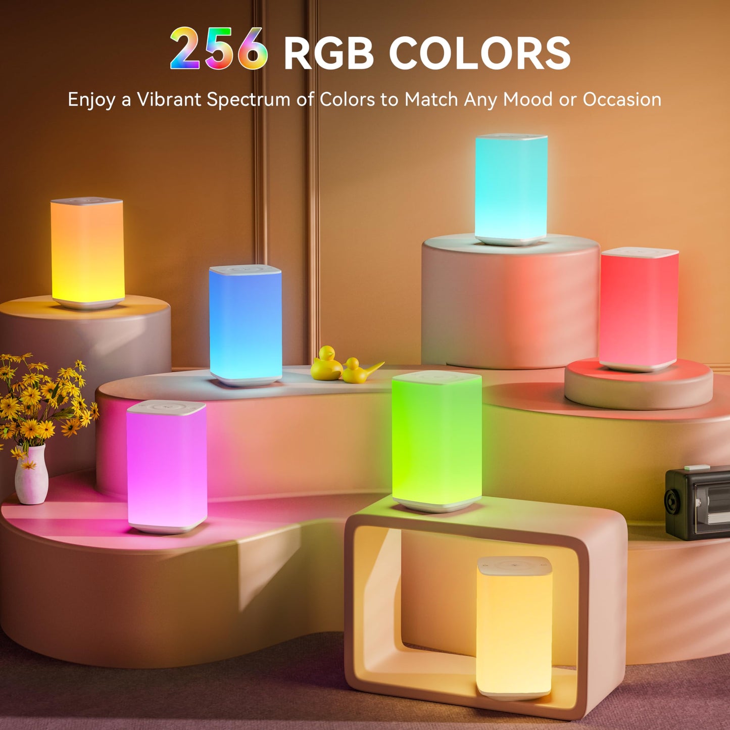 Auxmir Night Light, 4000mAh Rechargeable LED Table Lamp, Touch Bedside Lamp with RGB Colors, Dimmable Brightness, Remote Control, Portable Light for Children, Kids, Bedroom, Living Room, Camping