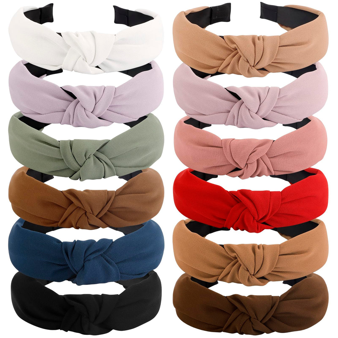 Velscrun 12 Pack Headbands For Women Gilrs White Fashion Pink Knotted Head Bands Solid Red Headband Non Slip Hair Band For Women