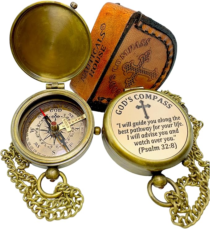 Bible Verse Brass Compass – “I Will Guide You and Watch Over You” (Psalm 32:8) | Christian Gift for Boys, Girls, Teens, Adults | Faith Keepsake for Graduation, Baptism, Confirmation, Prayer Gift