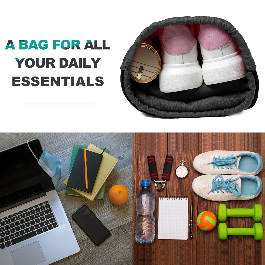 BeeGreen Black-Drawstring-Backpack-Gym-Bag with Front Zipper Pocket and Inner Pocket, Large 18.5" L x 13.8" W String Sackpack Cinch Sack Sports Workout Bag For Men Women