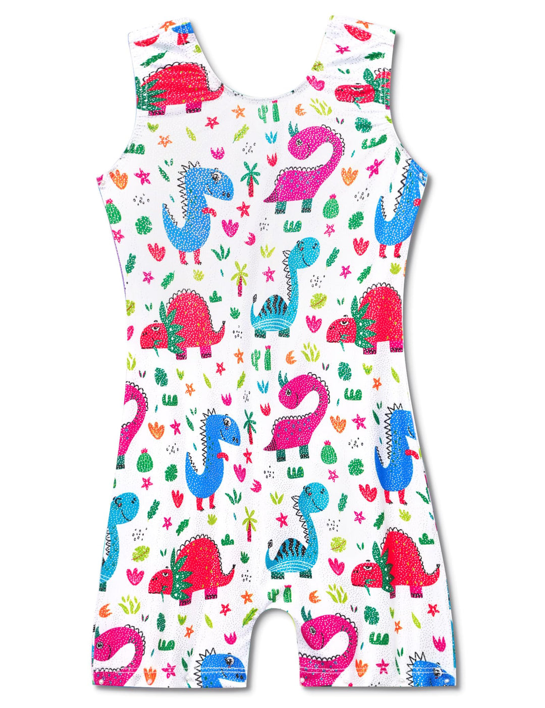 Gymnastics Leotards for Girls 5-6 Years Old Kids Stretchy Shiny Cartoon Dinosaur Colorful Biketards