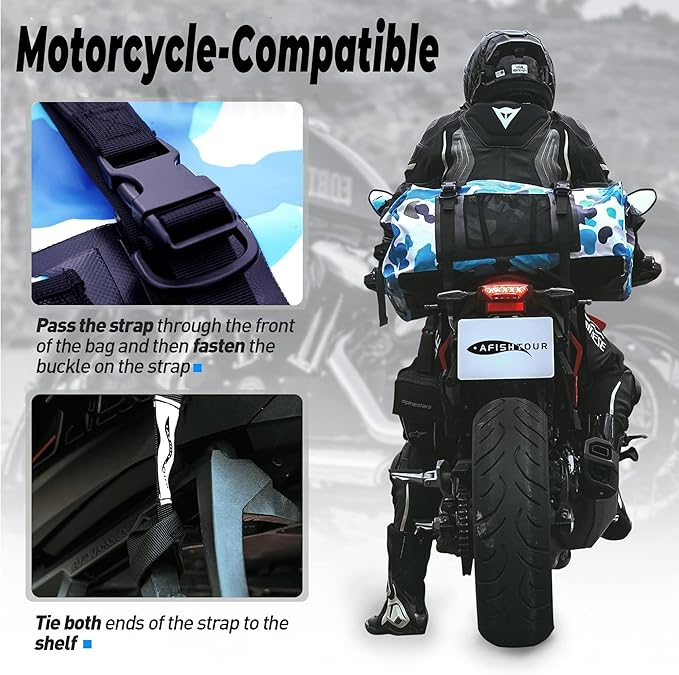 65L Waterproof Duffel Bag for Men and Women - Large Motorcycle Duffle Bag with Straps for Back Seat - Roll Top Dry Bag for Kayaking, Rafting, Boating, Swimming, Beach