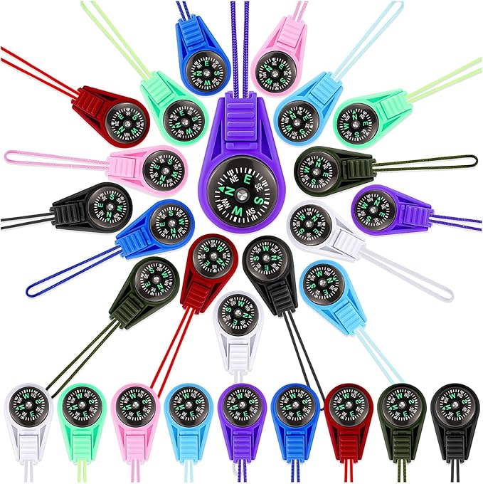 27PCS Mini Compass for Kids Hiking Small Compass Keychain Bulk, Cute Kids Scout Pocket Compasses for Party Favor Survival Kits Watchband Bracelet Necklace Keychain (9 Colors)