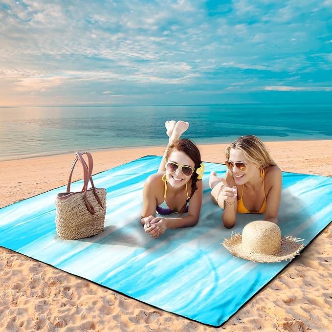 Beach Blanket Waterproof Sandproof Beach Mat 79" X 83" /10'x9'for 2-8 Adults Quick Drying Outdoor Picnic Mat Beach Accessories for Travel, Camping, Hiking