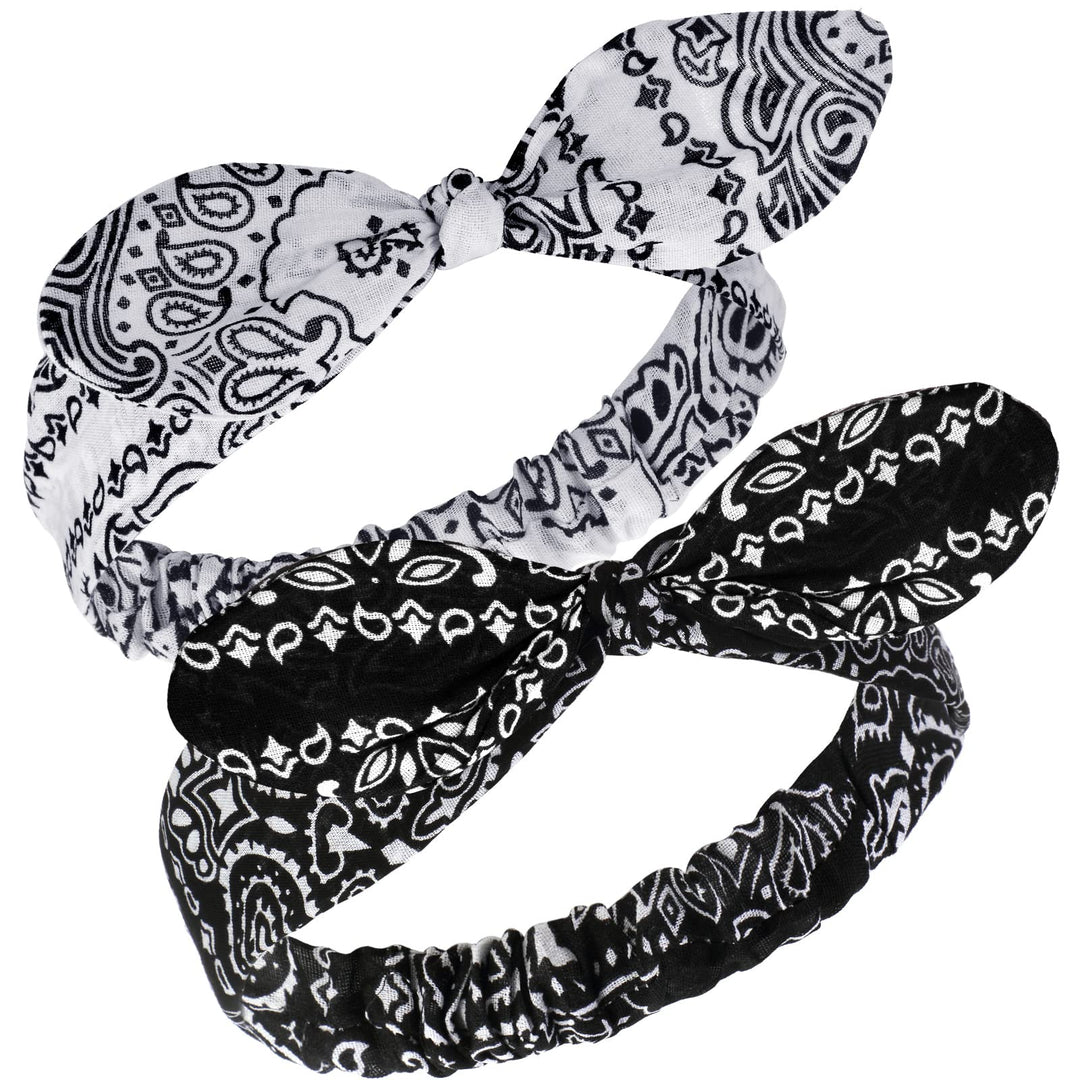 2 Pieces Bandana Headband For Women, Knot Retro Print Headbands Paisley Print Headband Headwrap Adjustable Headwrap(White, Black