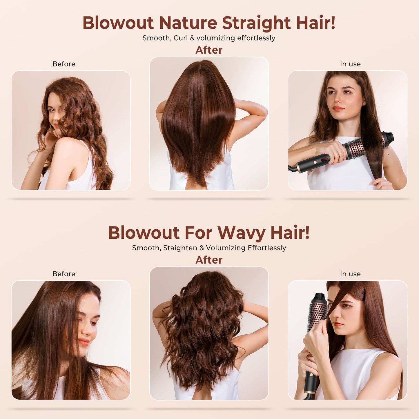 38MM Thermal Brush, Ionic Thermal Brushes, Double PTC Round Brush Heated Curling Iron Temp 120-200°C, Heat Brushs, Volumative Therma Brushes, Create Root Volume & Loose Curls