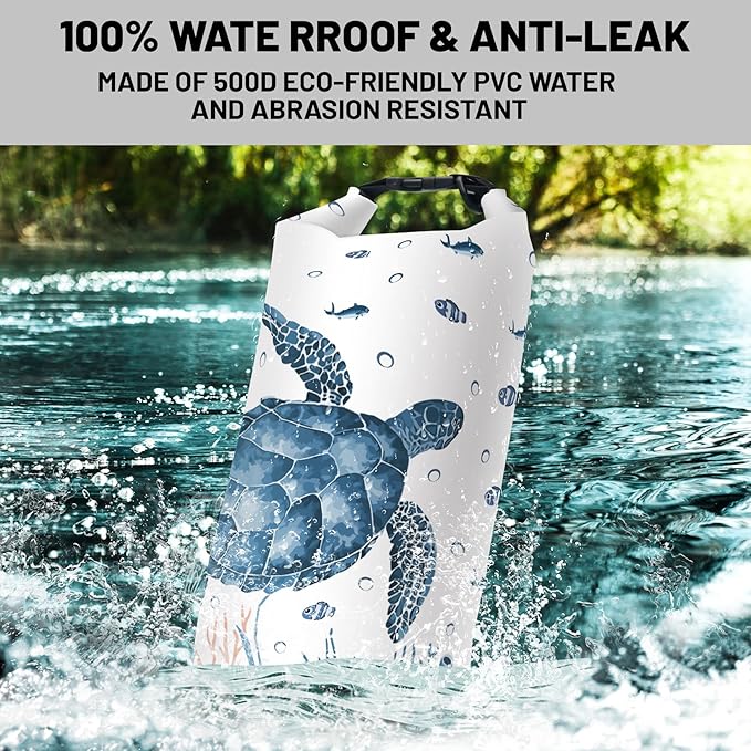 Waterproof Dry Bag,Roll Top Sea Turtle Coral Starfish Small Waterproof Backpack 5L/10L/20L Floating Lightweight Bags for Kayaking, Boating, Fishing, Swimming Camping with Waterproof Phone Case