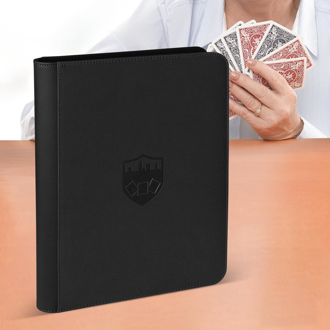 Trading Card Binder 16 Pocket, GERMUN PU Cover Card Binder for 1000+ Cards, Premium Trading Card Holder Folders, Double Sided Pocket Card Album for MTG, TCG (Black)