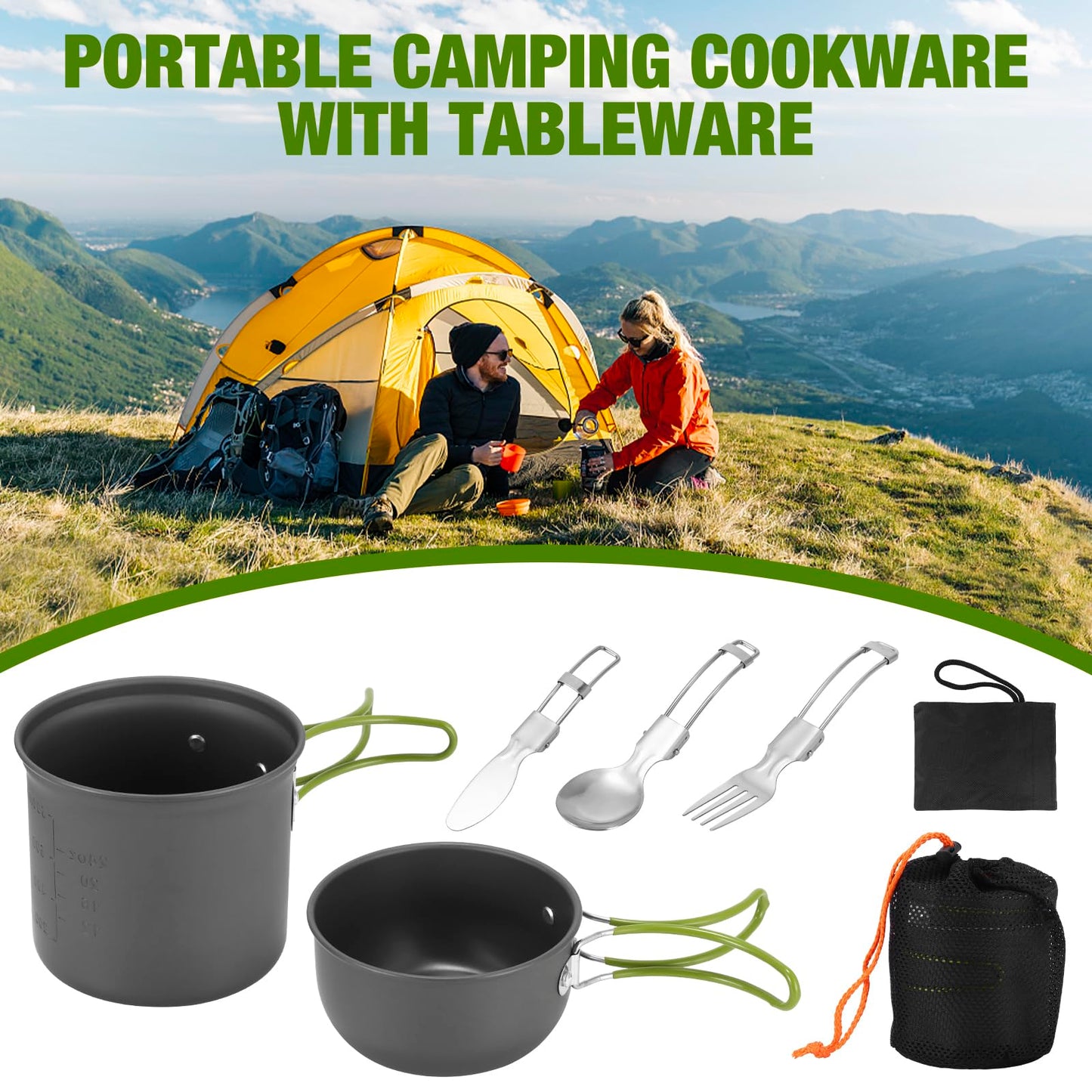 Palmcee Camping Cooking Set, Portable Camping Outdoor Cookware Mess Kit with Storage Bag, Non Stick Foldable Aluminium Cookware Kit, Lightweight Camping Cooking Equipment for Camping Picnic Hiking