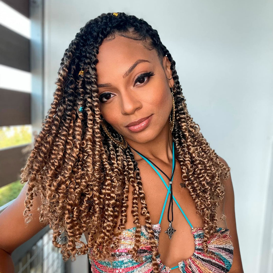 Toyotress Tiana Passion Twist Hair - 24 Inch 8 Packs Pre-Twisted Crochet Braids Ombre Brown, Long Pre-Looped Synthetic Braiding