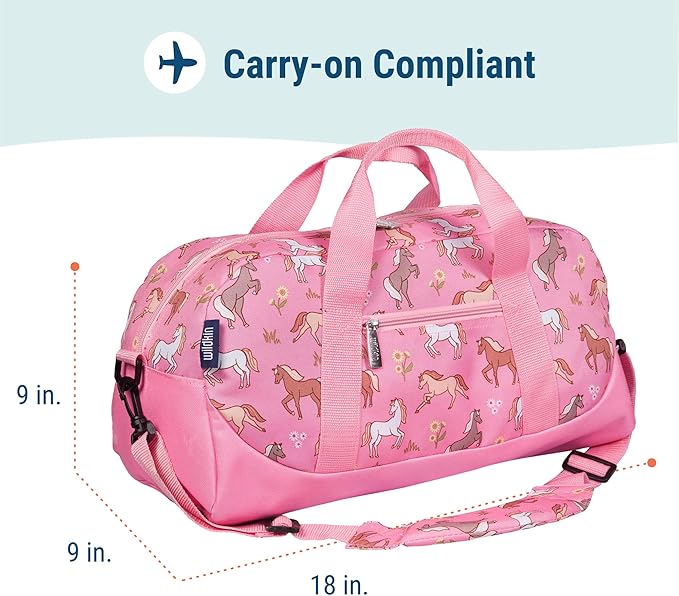 Wildkin Kids Overnighter Duffel Bag – Carry-On Size, Ideal for School & Sleepovers – Wild Horses