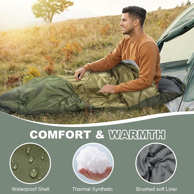 AGEMORE Sleeping Bag for Adults, Double and Single Size, Lightweight Portable Camping Sleeping Bag with Draft Tubes, Fit for Warm & Cold Weather Camping Hiking Backpacking Or Traveling