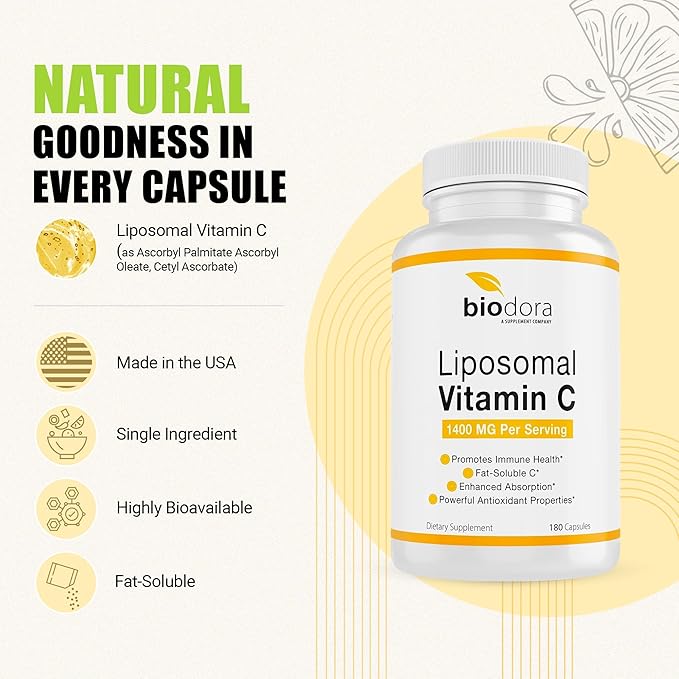 Liposomal Vitamin C, Healthy Immune System, Supports Heart Health, Enhanced Energy Level, Antioxidant Properties, 1400mg Per Servings, 180 Capsules