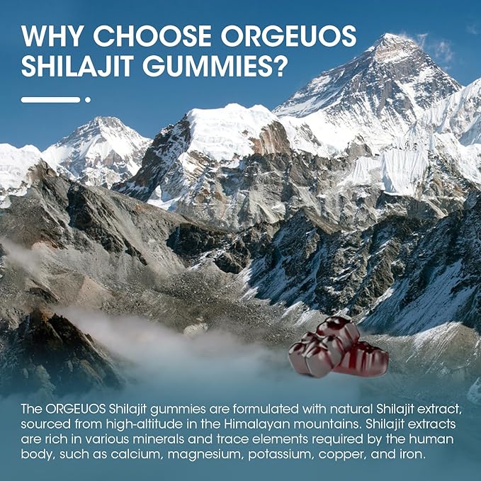 Himalayan Shilajit Gummies with 85+ Trace Minerals & Fulvic Acid for Energy, Immune, Cognitive Support High Potency Pure Natural Shilajit Supplement for Men & Women 60 Gummies (1 Pack)