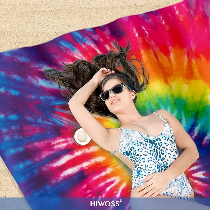 Beach Blanket Waterproof Sandproof Oversized 95”x 80”,Sand Free Beach Mat with Corner Pockets,Portable Mesh Bag for Beach Festival,Picnic,Travel and Outdoor Camping (Rainbow)