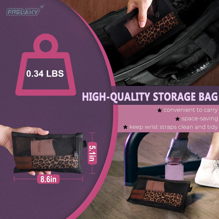 Frelaxy lifting Grips Women and Men, Weight lifting Wrist Straps with Cushion Wrist Loop, Double Layer Leather, and Storage Pouch, Gym Gloves for Deadlift and Powerlifting (Purple/Leopard)