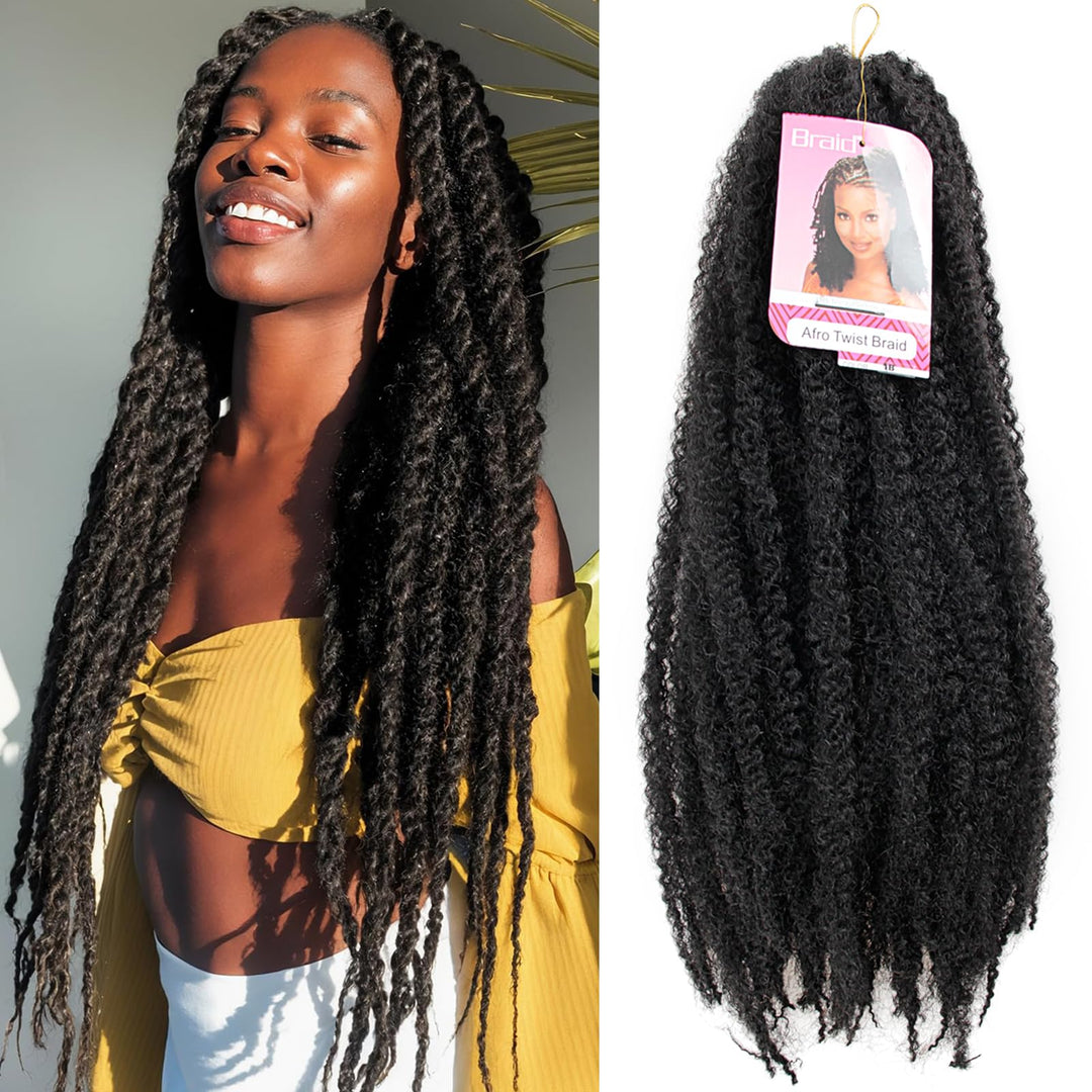 Afro Kinky Twist Crochet Hair Braids Marley Braid Hair 24Inch Senegalese Curly Crochet Synthetic Braiding Hair (6Packs,#1B)