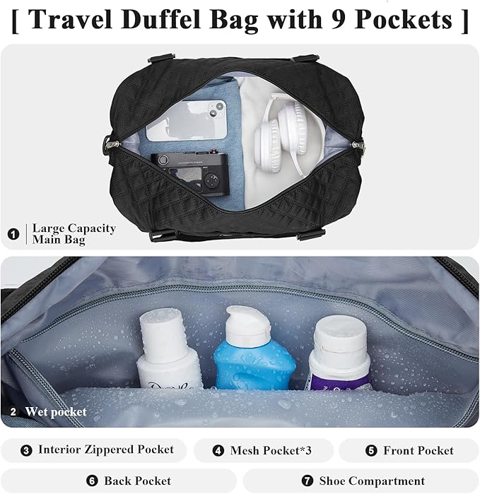 Travel Duffel Bag,Sports Tote Gym Bag,Shoulder Weekender Overnight Bag for Women