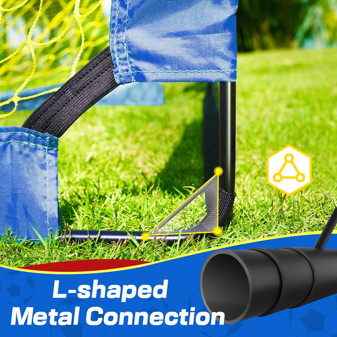 Dimples Excel Soccer Goals Kids Soccer Net for Backyard (4x3.1 FT 2 Set, Blue Yellow)