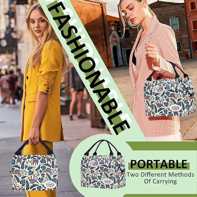Aosbos Cute Lunch Box for Women Small Lunch Bags for Adult Insulated Lunch Totes Bag Reusable Lunchbox Cooler Bag Lunch Pail Bento Box Adult Mens Lunchbox for Work Meal Travel Bags Picnic Bags