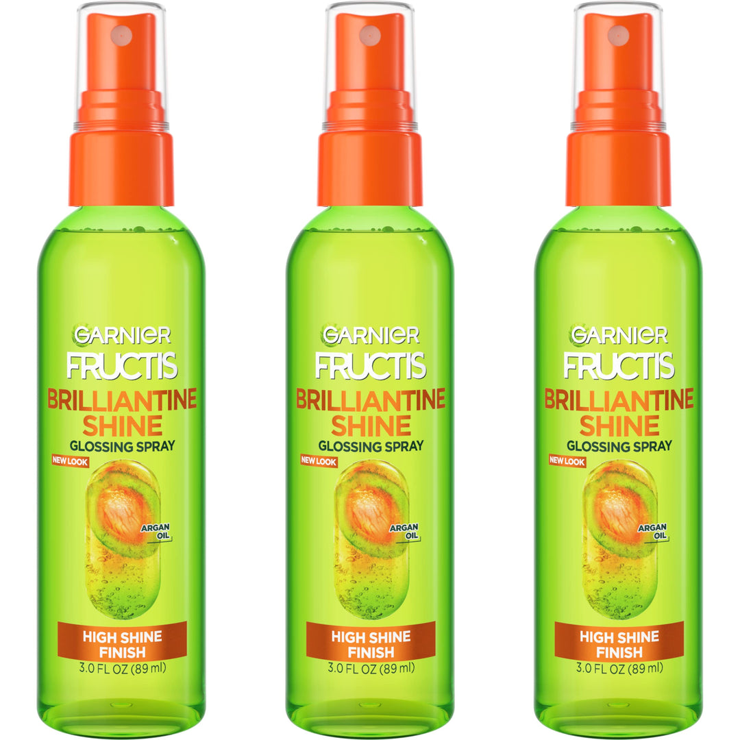 Garnier Fructis Style Brilliantine Shine Glossing Spray For High Shine Finish, Argan Oil, 3 Fl Oz, 3 Count (Packaging May Vary)