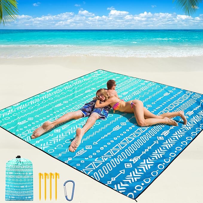 AISPARKY Beach Blanket Waterproof Sandproof, Oversized Large Beach Mat 79" X 83"/120"x108" for 1-8 Adults, Quick Drying&Compact&Lightweight, Picnic Mat Vacation Essentials for Beach Camping Travel