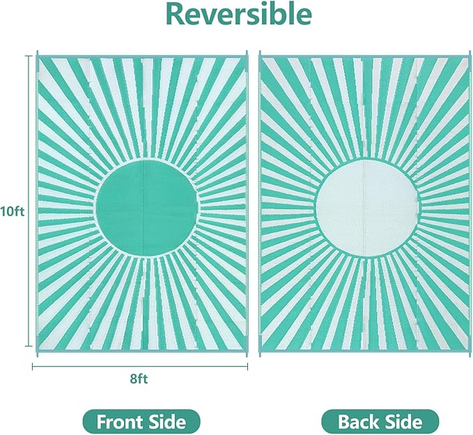 Anidaroel 8x10 Outdoor Rug for Patios Clearance, Waterproof Camping Rug for Outside RV, Reversible Plastic Straw Outside Rugs, Large Outdoor Area Rug for Garden, Camper, Pool Deck(Green,8’x10’)