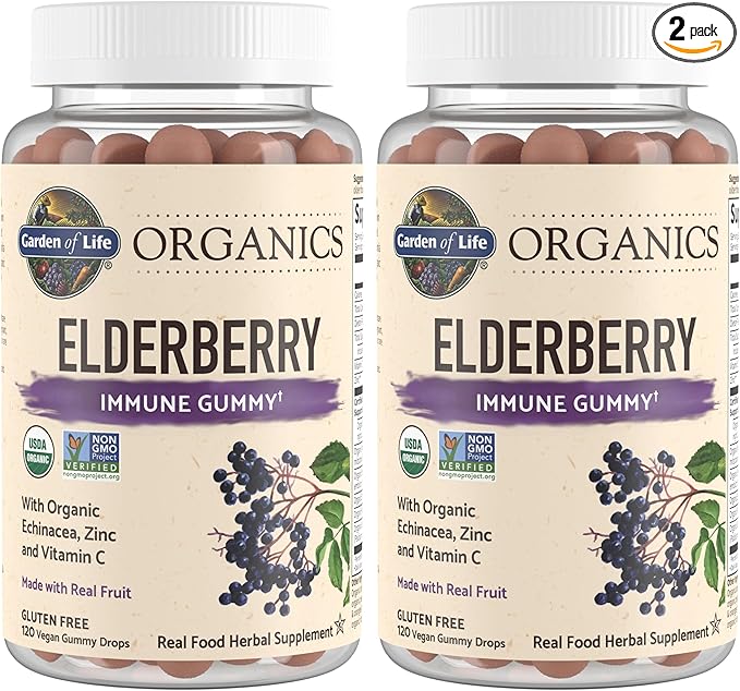 Elderberry Immune Gummy with Echinacea Zinc and Vitamin C Made with Real Fruit as a Real Food Herbal Supplement (120 Vegan Gummy Drops) Pack of 2