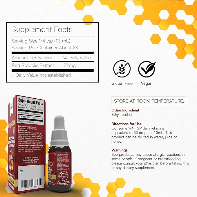 Beelife Red Bee Propolis Extract,100% Pure Extract Bee Propolis Tincture, High Artepillin-C Levels - Natural Immune Support- from Brazil, Certified ISO 22000, Kosher (30ml/ 1Fl.Oz)