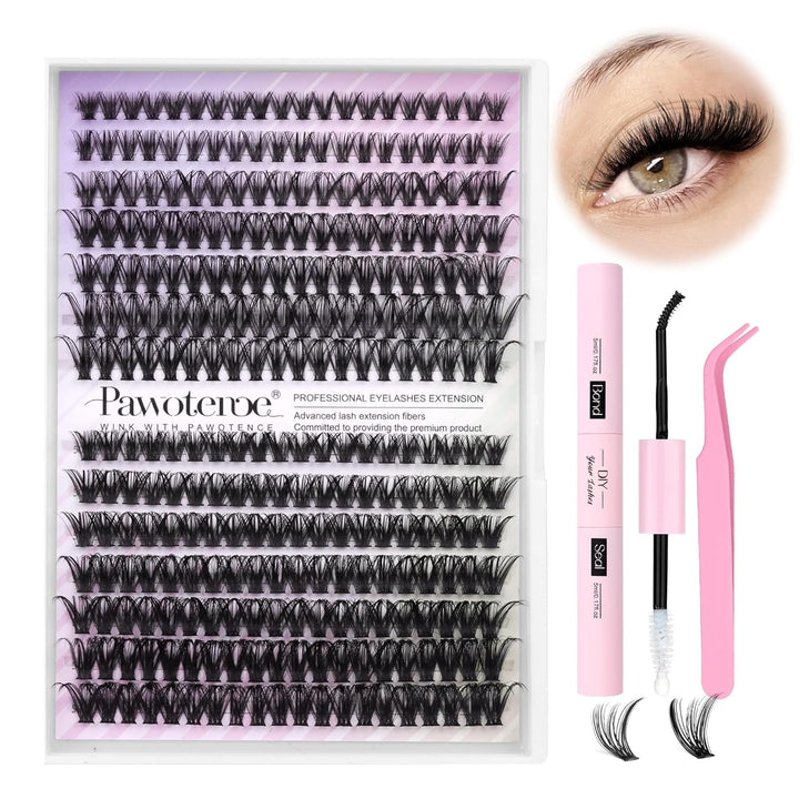 80D Full Volume Eyelash Clusters Kit | DIY Lash Extensions with Bond & Tweezers