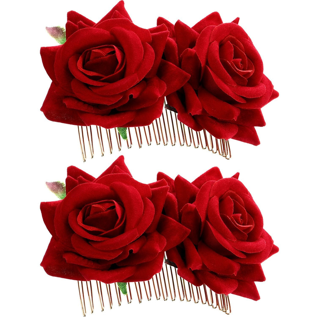 2 Pack Rose Flower Hair Clip, Women Wedding Hair Accessories, Flamenco Dancer (Red)