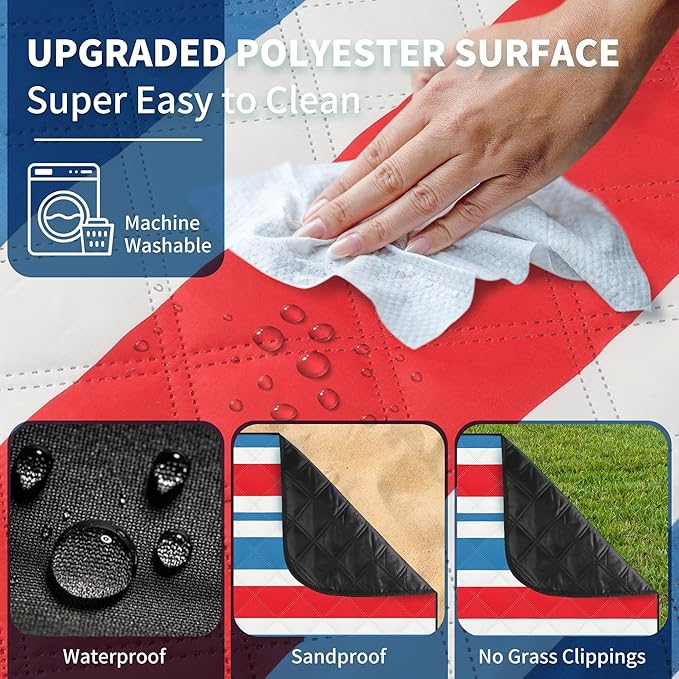 ANJ Outdoors (2025 Upgrade) Extra Large Waterproof Picnic Blankets | Foldable Sandproof Beach Blanket N Outdoor Blanket | 5-Layer Machine Washable Soft Picnic Mat for Camping, Grass, Park N Stadium