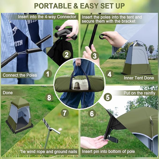 Camping Shower Tent, Oversize Pop Up Changing Tent, Portable Outdoor Bathroom Toilet Tent with Floor, Easy Set Up Privacy Shelter for Dressing, Hiking, Fishing, UPF50+