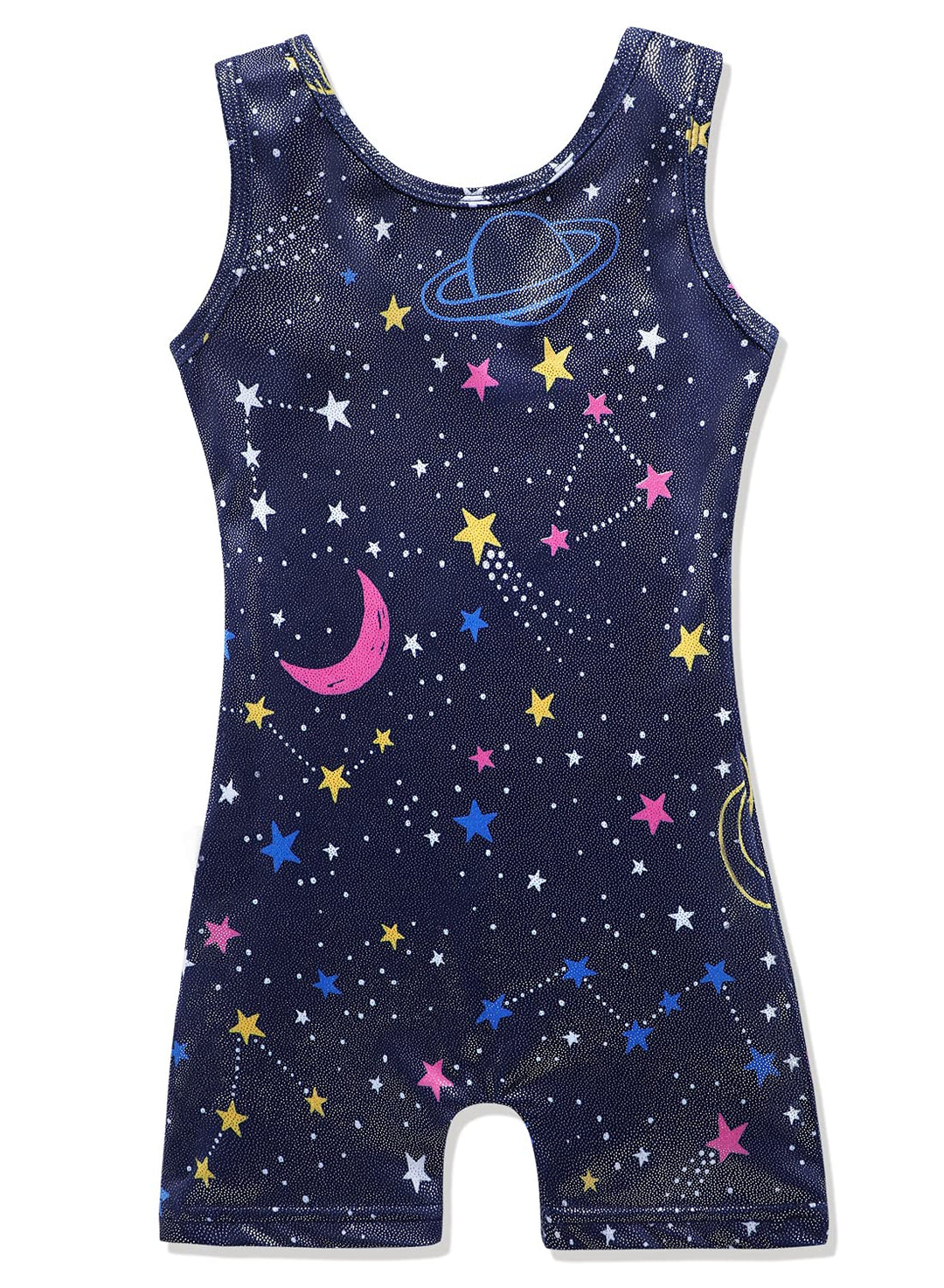 HOZIY Girls Gymnastics Leotards With Shorts Size 6 5t 5-6 Years Old Cosmos Dark Blue Black Stars Starry Night Planet Biketard