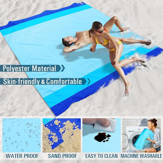 Beach Blanket Sandproof Waterproof 10'×9' 1-8 Adults Oversized,Compact Lightweight Durable Beach Mat for Travel Camping Hiking Picnic Blanket
