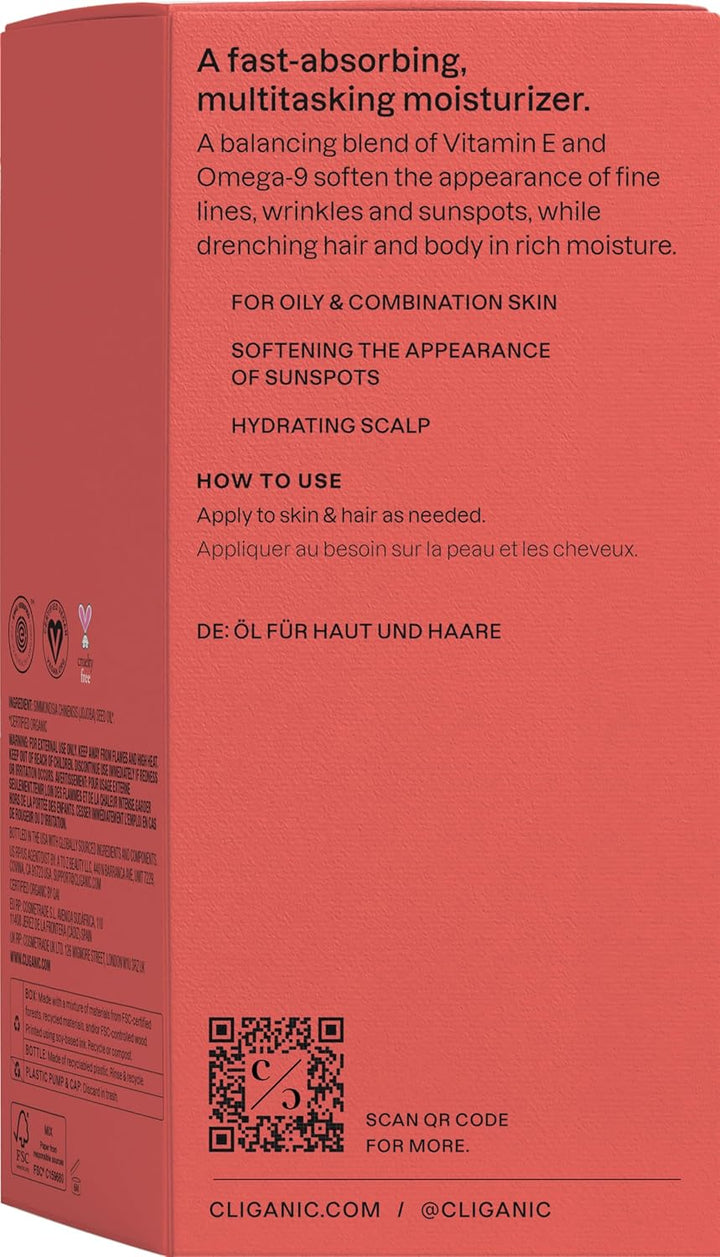 Cliganic 100% Pure Organic Jojoba Oil 4oz | Moisturizing Carrier Oil for Face, Hair & Skin