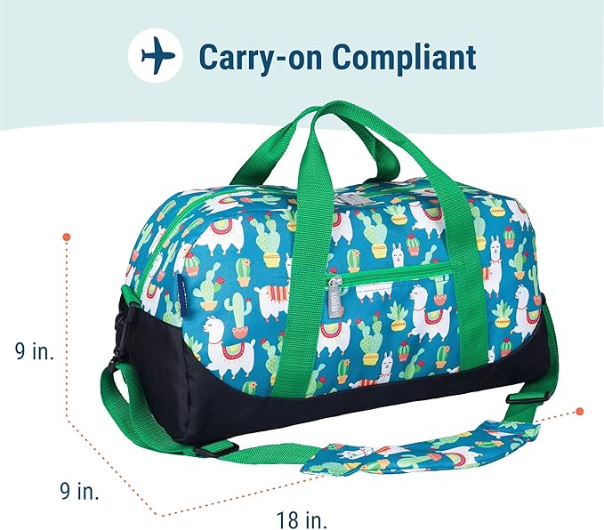 Wildkin Kids Overnighter Duffel Bag – Carry-On Size, Ideal for School & Sleepovers – Llamas and Cactus