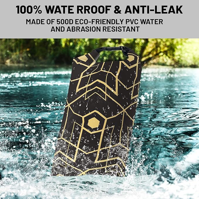 Waterproof Dry Bag,Roll Top Yellow Modern Abstract Geometric Print Waterproof Backpack 5L/10L/20L Floating and Lightweight Bags for Kayaking, Boating, Fishing, Swimming and Camping