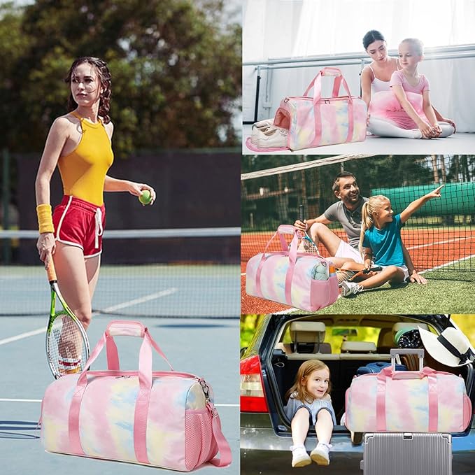 Sports Duffel for Girls Dance Teen Duffle Weekender Gym Travel Ballet Yoga Bags Cheer Bag with Shoe Compartments Pink