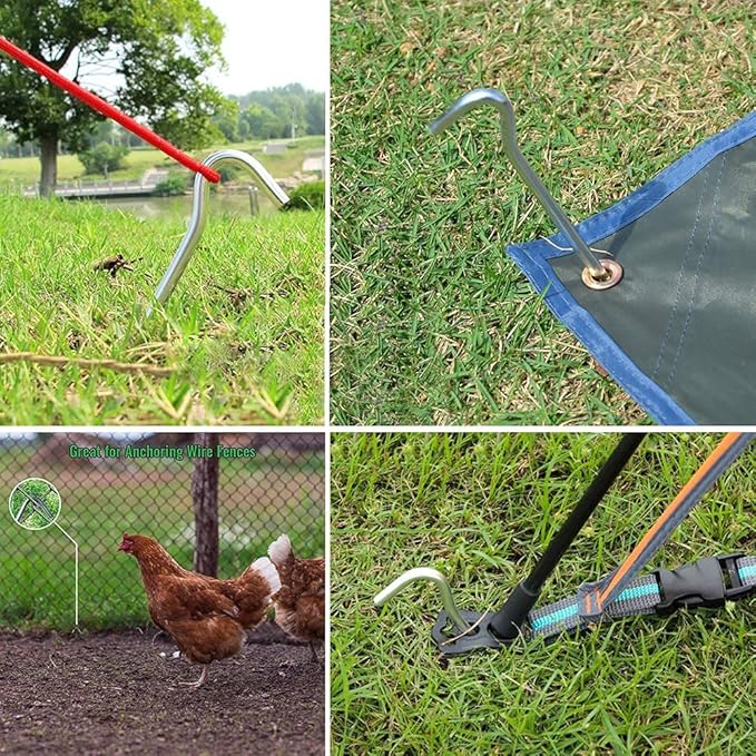 9 Inch Galvanized Tent Stakes Metal Tent Pegs Heavy Duty Steel Yard Camping Stakes Tarp Hooks Inflatables Outdoor Decorations, 8 Pack