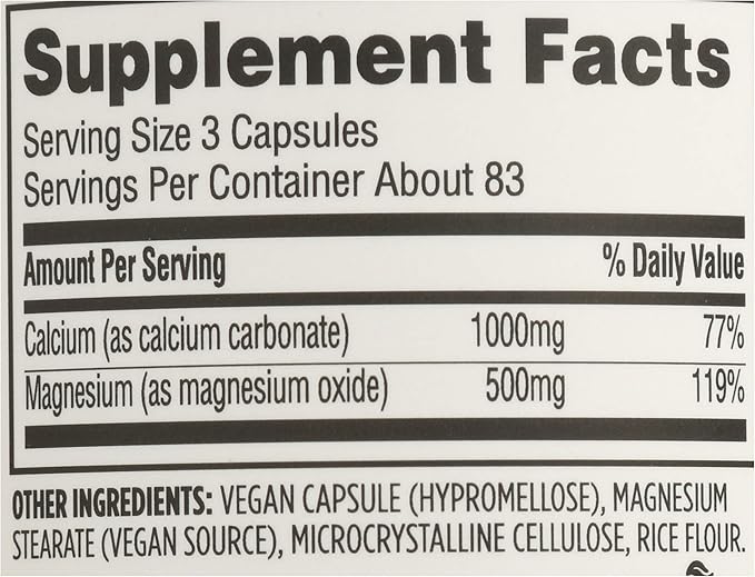 365 by Whole Foods Market, Calcium 1000Mg Magnesium 500Mg Easy Swallow, 250 Veg Capsules (Pack of 2)