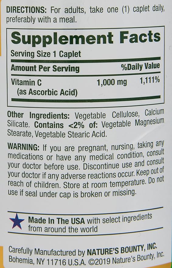 Nature's Bounty Vitamin C 1000mg, Immune Support Supplement, Powerful Antioxidant, 2 Pack, 100 Caplets