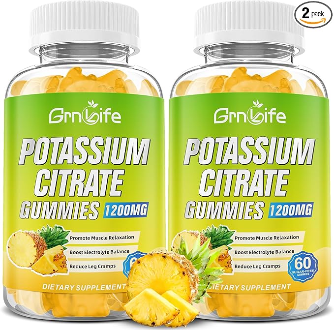 Potassium Citrate Gummies, High Potassium Supplement Gummies 1200mg Support Leg Cramps & Muscle Health, Potassium Gummies for Adults & Kids, Vegan, Pineapple Flavor 120 Count