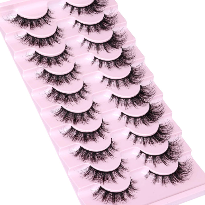 False Eyelashes Cat Eye Strip Lashes Fluffy False Lashes D Curl Faux Mink Lashes Wispy Lash Extension Thin Band 3D Volume Eyelashes 10 Pairs Pack by zanlufly